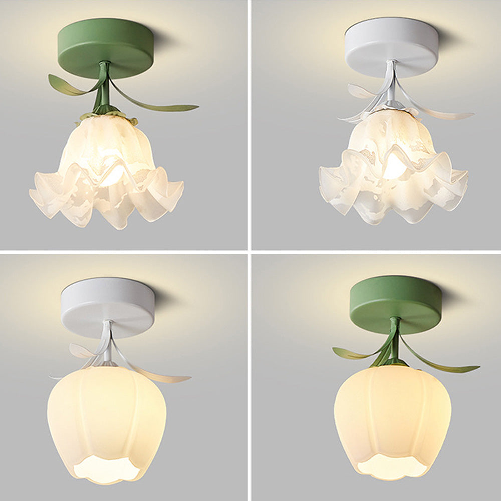 Floral Glass Shade Ceiling Lamp Kalsten