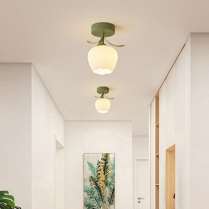 Floral Glass Shade Ceiling Lamp Kalsten