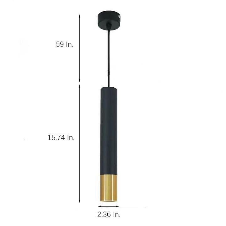 Elongated Cylinder Black and Gold Metal Shade LED Modern Pendant Light Island Hanging Lights | Kalsten
