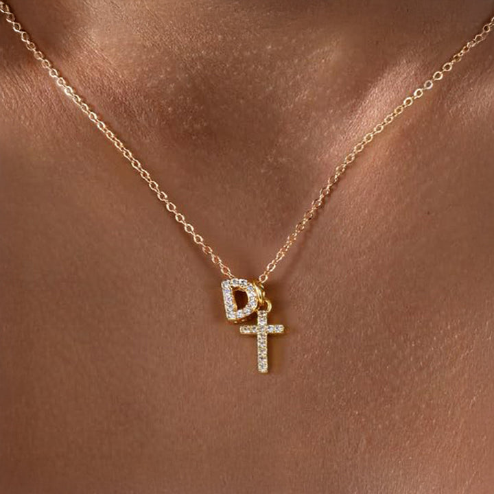 Kalsten | Dainty Diamond Initial & Cross Necklace