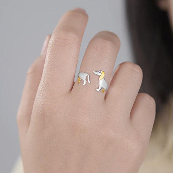 Dachshund Dog 925 Silver Adjustable Ring | Kalsten