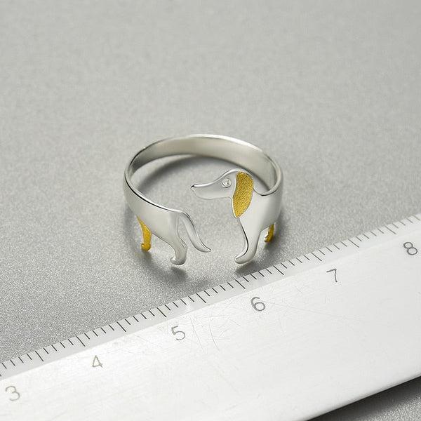 Dachshund Dog 925 Silver Adjustable Ring | Kalsten