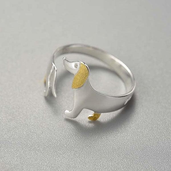 Dachshund Dog 925 Silver Adjustable Ring | Kalsten