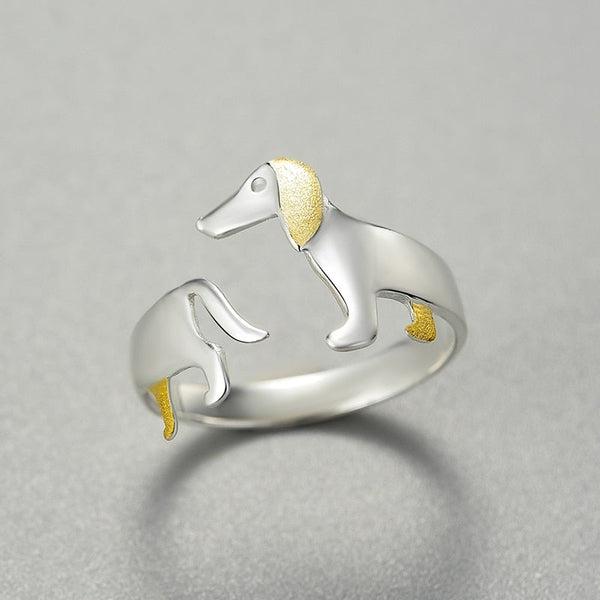 Dachshund Dog 925 Silver Adjustable Ring | Kalsten