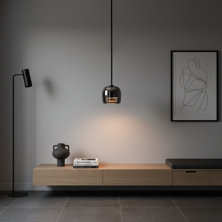 Pendant Light Glass 6.3 in Smoke Gray 7W Indoor Dining Room Kitchen Ceiling Lamp Contemporary Minimalist Design | Kalsten