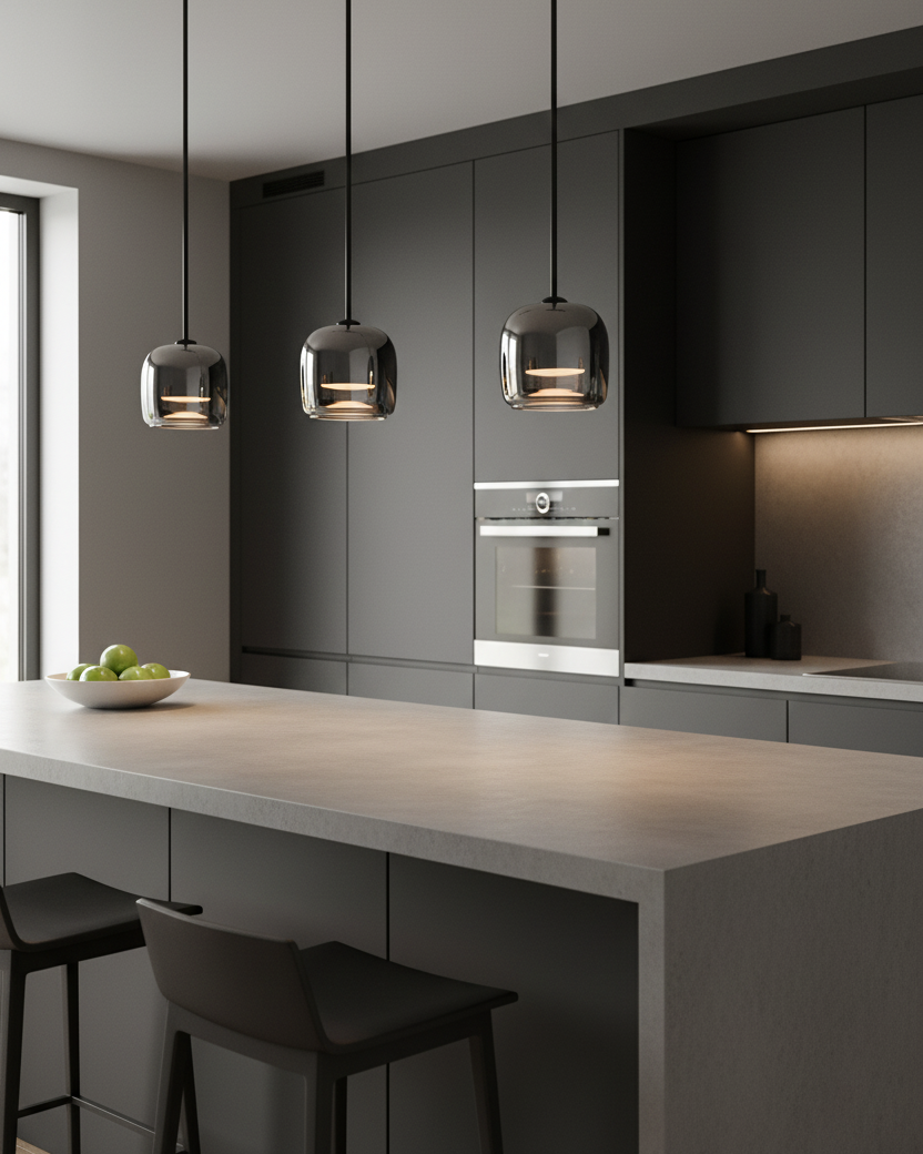 Pendant Light Glass 6.3 in Smoke Gray 7W Indoor Dining Room Kitchen Ceiling Lamp Contemporary Minimalist Design | Kalsten