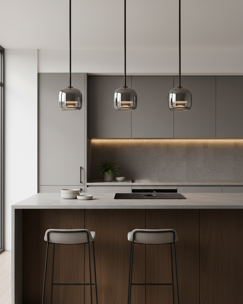 Pendant Light Glass 6.3 in Smoke Gray 7W Indoor Dining Room Kitchen Ceiling Lamp Contemporary Minimalist Design | Kalsten