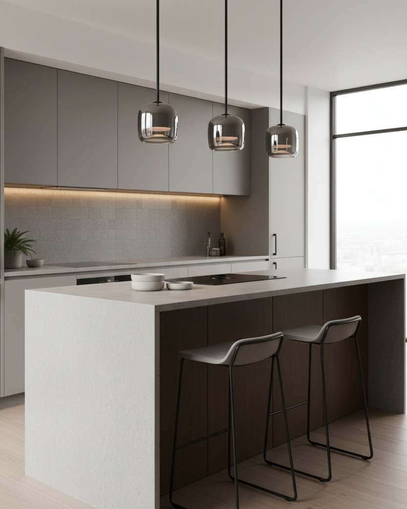 Pendant Light Glass 6.3 in Smoke Gray 7W Indoor Dining Room Kitchen Ceiling Lamp Contemporary Minimalist Design | Kalsten