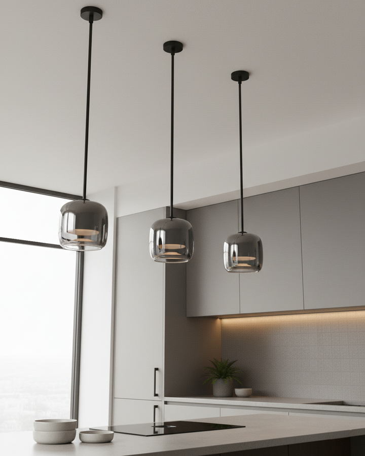 Pendant Light Glass 6.3 in Smoke Gray 7W Indoor Dining Room Kitchen Ceiling Lamp Contemporary Minimalist Design | Kalsten