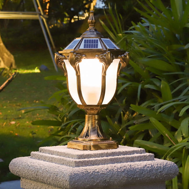 European Retro Die-Cast Aluminum Glass Solar Waterproof Outdoor Garden Landscape Column Light | Kalsten