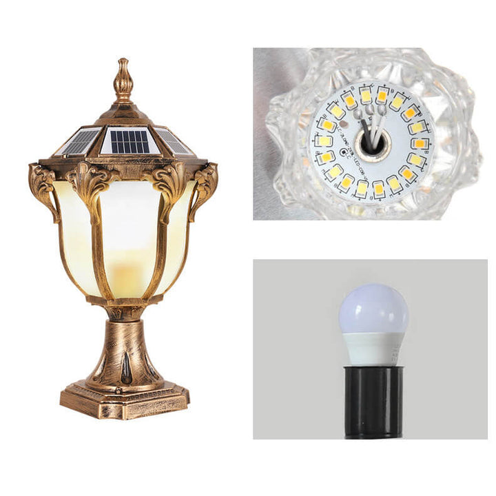 European Retro Die-Cast Aluminum Glass Solar Waterproof Outdoor Garden Landscape Column Light | Kalsten