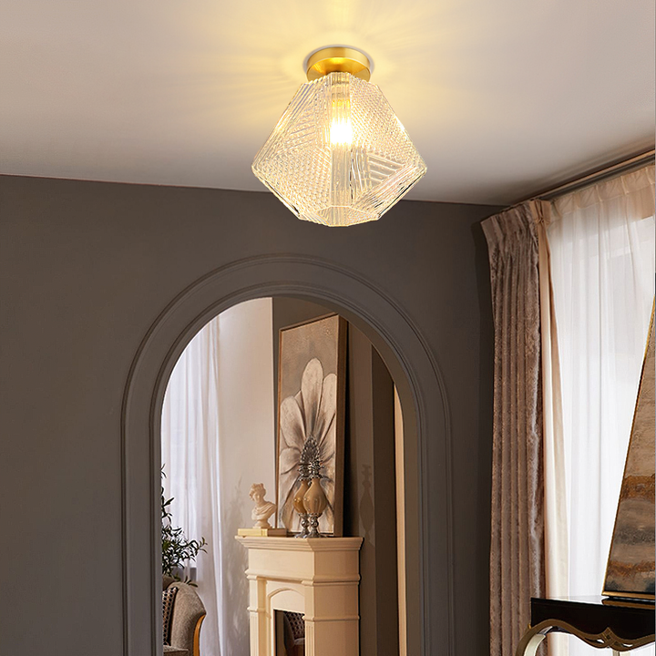 Ceiling Light Brass Diamond Cut 5.9 in Indoor Dining Room Living Room Bedroom Fixture Decorative Pendant | Kalsten
