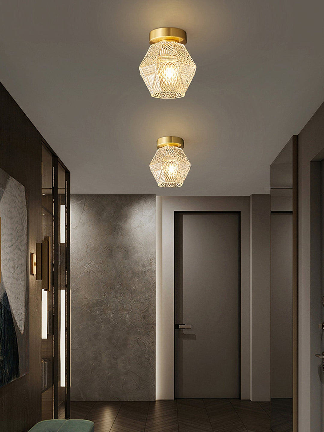 Ceiling Light Brass Diamond Cut 5.9 in Indoor Dining Room Living Room Bedroom Fixture Decorative Pendant | Kalsten