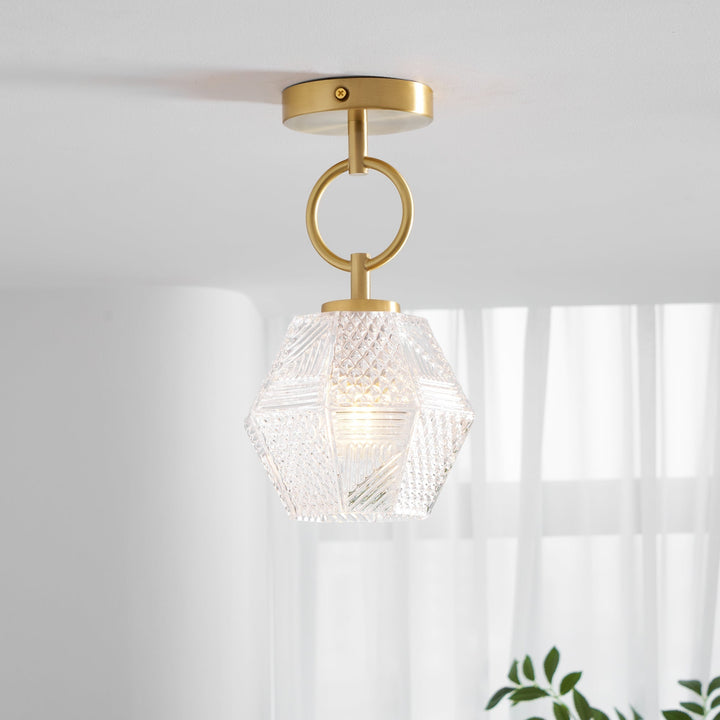 Ceiling Light Brass Diamond Cut 5.9 in Indoor Dining Room Living Room Bedroom Fixture Decorative Pendant | Kalsten