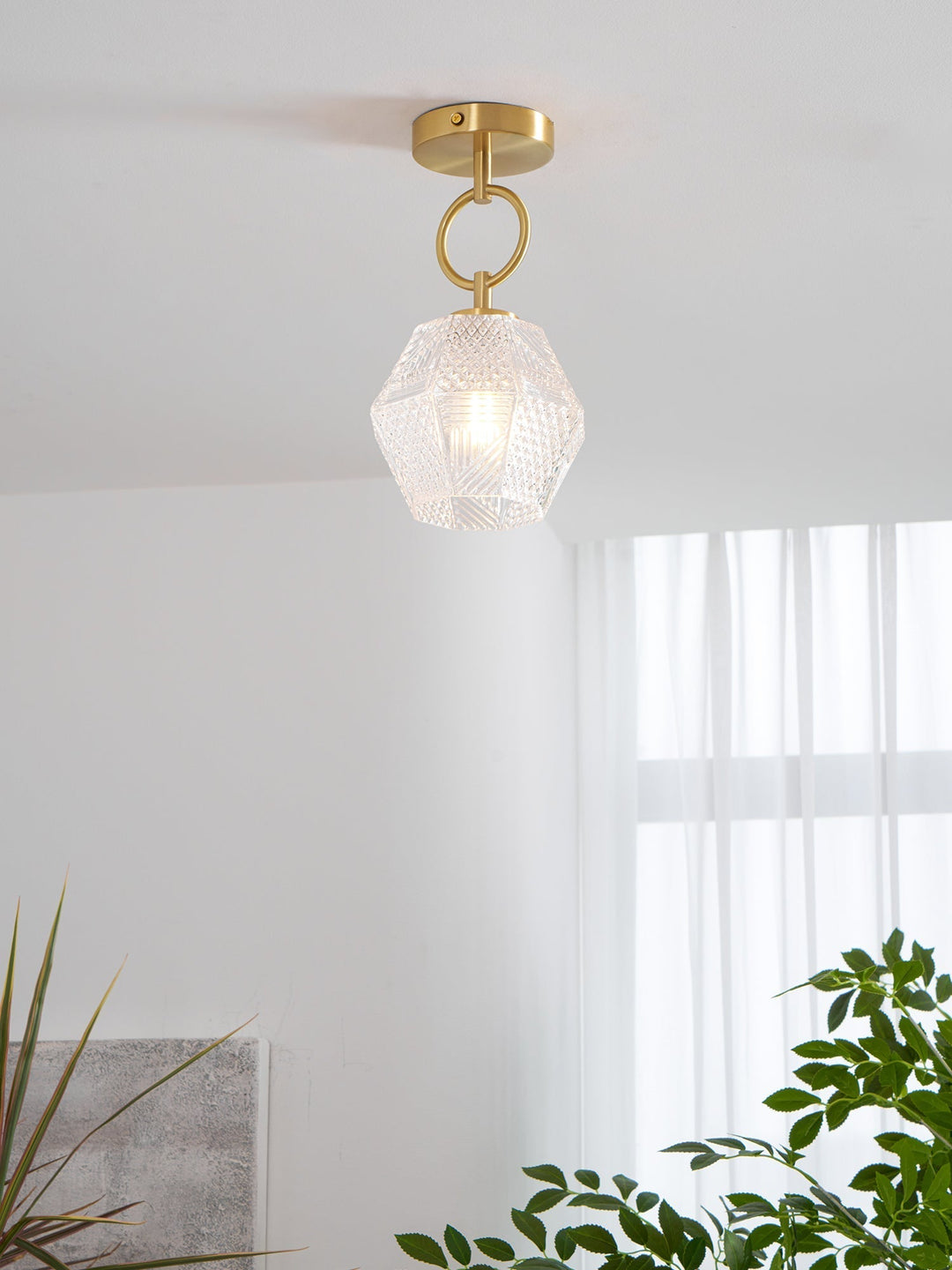 Ceiling Light Brass Diamond Cut 5.9 in Indoor Dining Room Living Room Bedroom Fixture Decorative Pendant | Kalsten