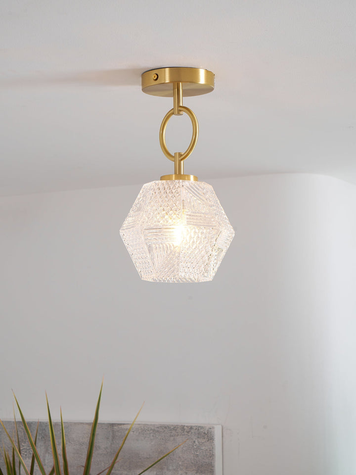 Ceiling Light Brass Diamond Cut 5.9 in Indoor Dining Room Living Room Bedroom Fixture Decorative Pendant | Kalsten