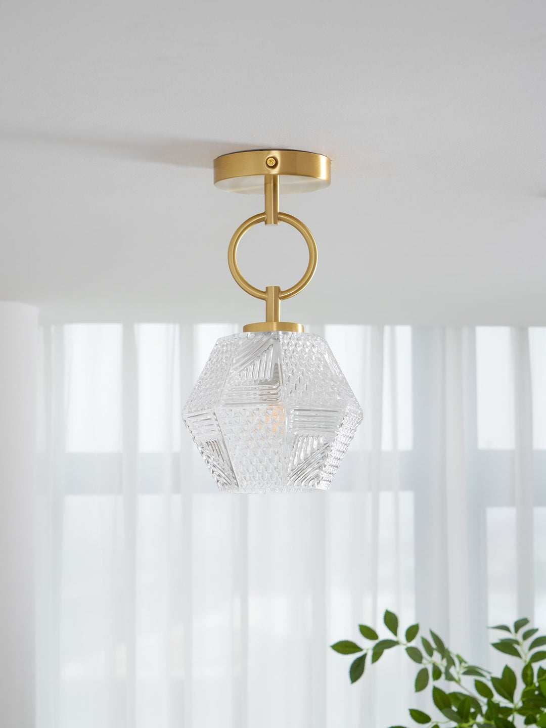 Ceiling Light Brass Diamond Cut 5.9 in Indoor Dining Room Living Room Bedroom Fixture Decorative Pendant | Kalsten