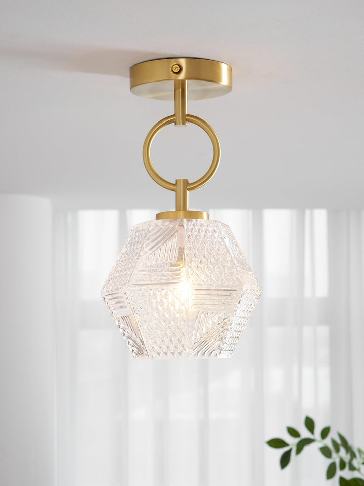 Ceiling Light Brass Diamond Cut 5.9 in Indoor Dining Room Living Room Bedroom Fixture Decorative Pendant | Kalsten