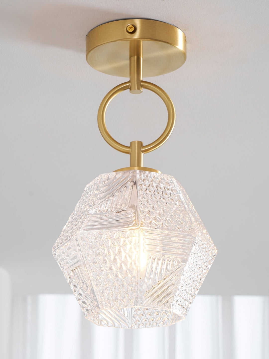 Ceiling Light Brass Diamond Cut 5.9 in Indoor Dining Room Living Room Bedroom Fixture Decorative Pendant | Kalsten