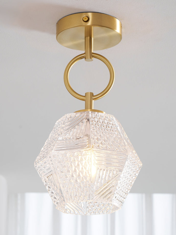 Ceiling Light Brass Diamond Cut 5.9 in Indoor Dining Room Living Room Bedroom Fixture Decorative Pendant | Kalsten