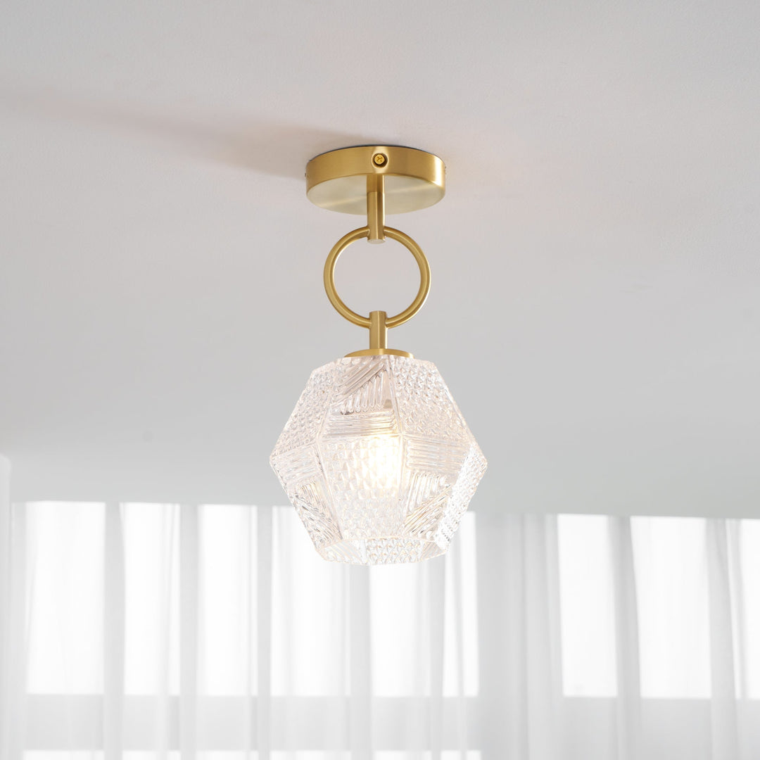 Ceiling Light Brass Diamond Cut 5.9 in Indoor Dining Room Living Room Bedroom Fixture Decorative Pendant | Kalsten