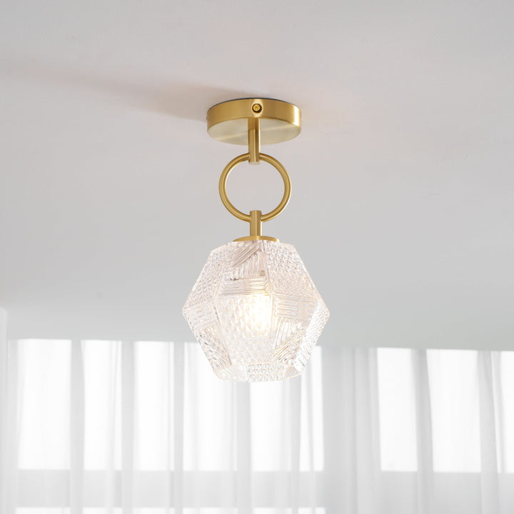 Ceiling Light Brass Diamond Cut 5.9 in Indoor Dining Room Living Room Bedroom Fixture Decorative Pendant | Kalsten