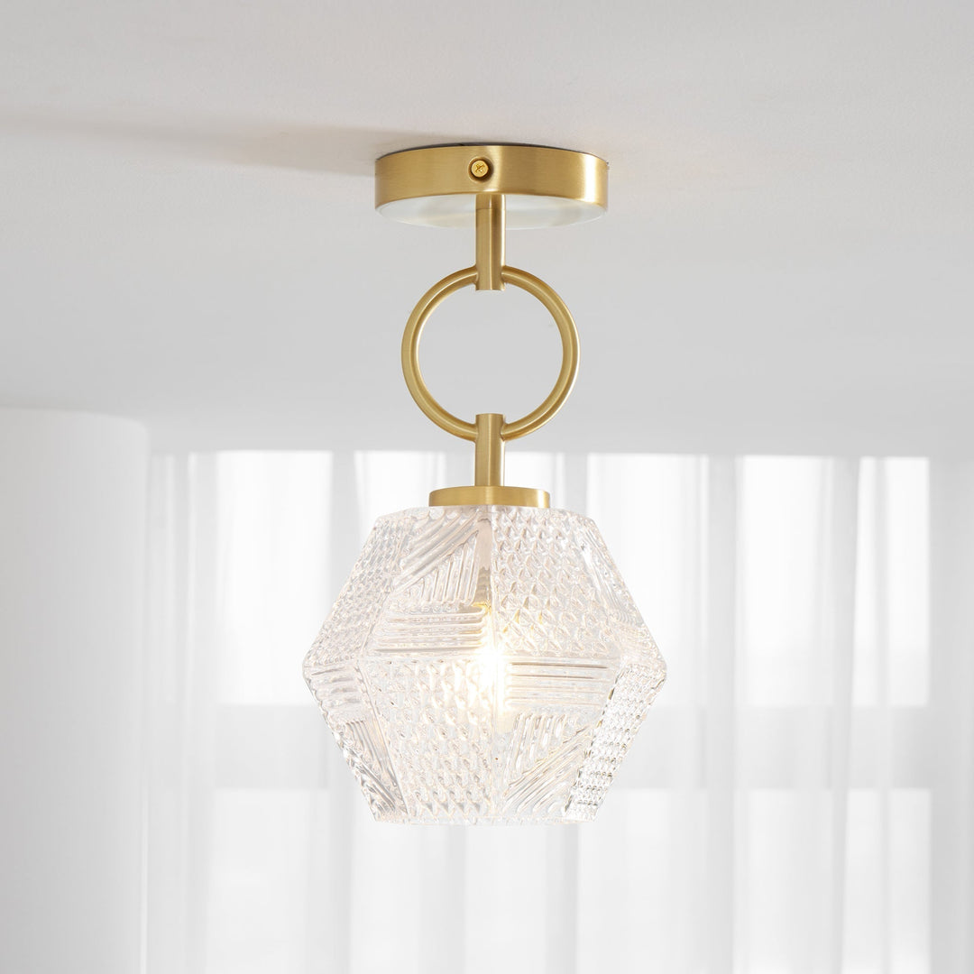 Ceiling Light Brass Diamond Cut 5.9 in Indoor Dining Room Living Room Bedroom Fixture Decorative Pendant | Kalsten