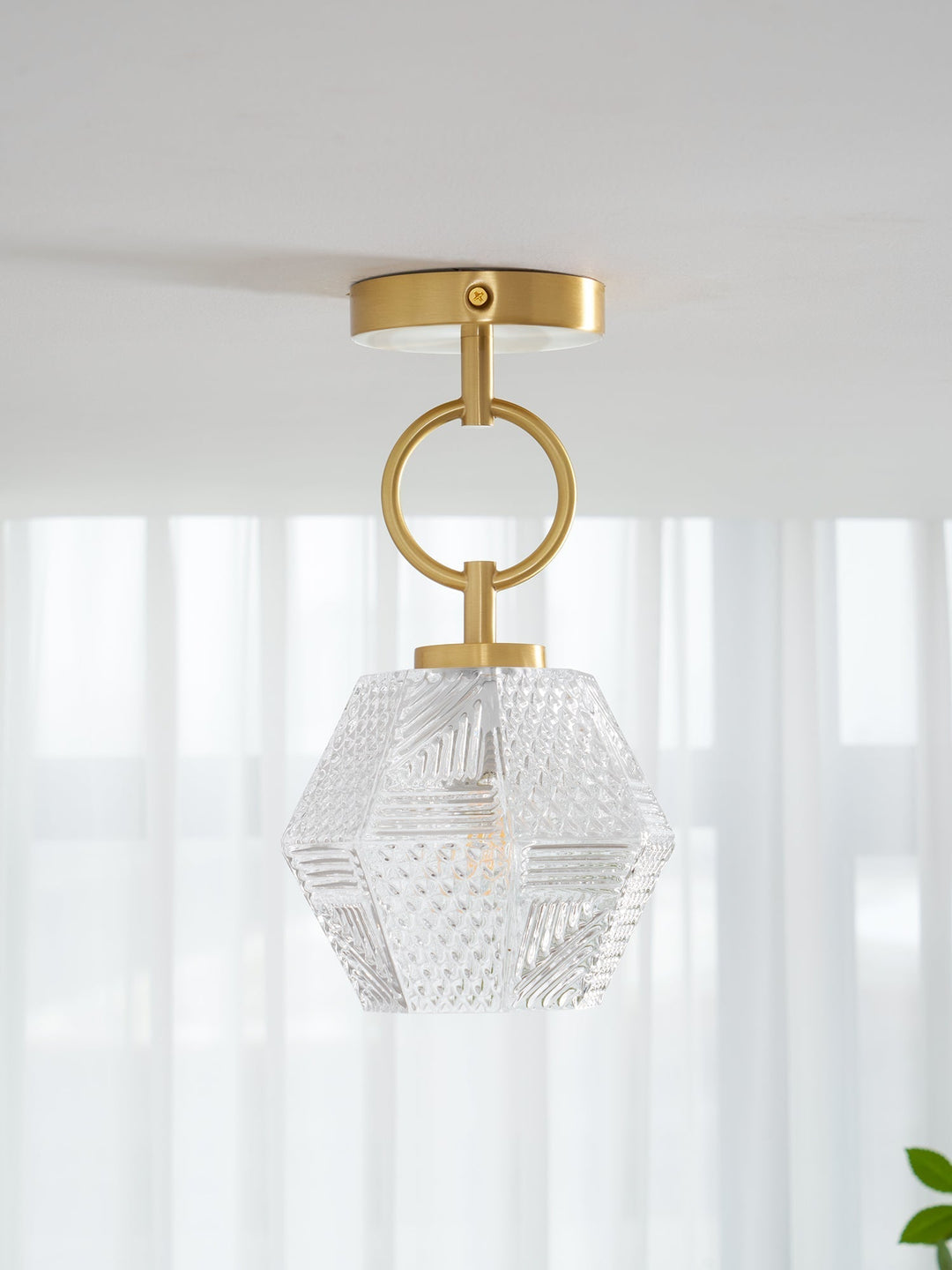 Ceiling Light Brass Diamond Cut 5.9 in Indoor Dining Room Living Room Bedroom Fixture Decorative Pendant | Kalsten