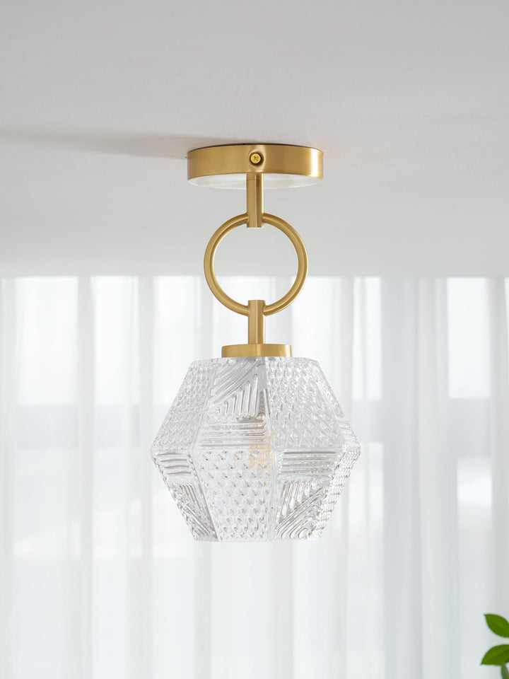 Ceiling Light Brass Diamond Cut 5.9 in Indoor Dining Room Living Room Bedroom Fixture Decorative Pendant | Kalsten