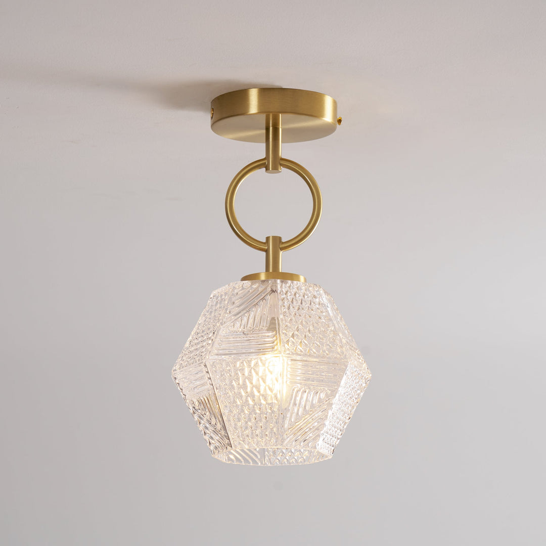 Ceiling Light Brass Diamond Cut 5.9 in Indoor Dining Room Living Room Bedroom Fixture Decorative Pendant | Kalsten