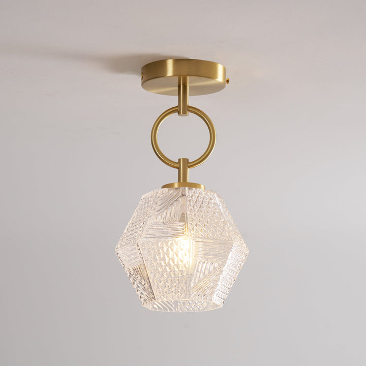 Ceiling Light Brass Diamond Cut 5.9 in Indoor Dining Room Living Room Bedroom Fixture Decorative Pendant | Kalsten