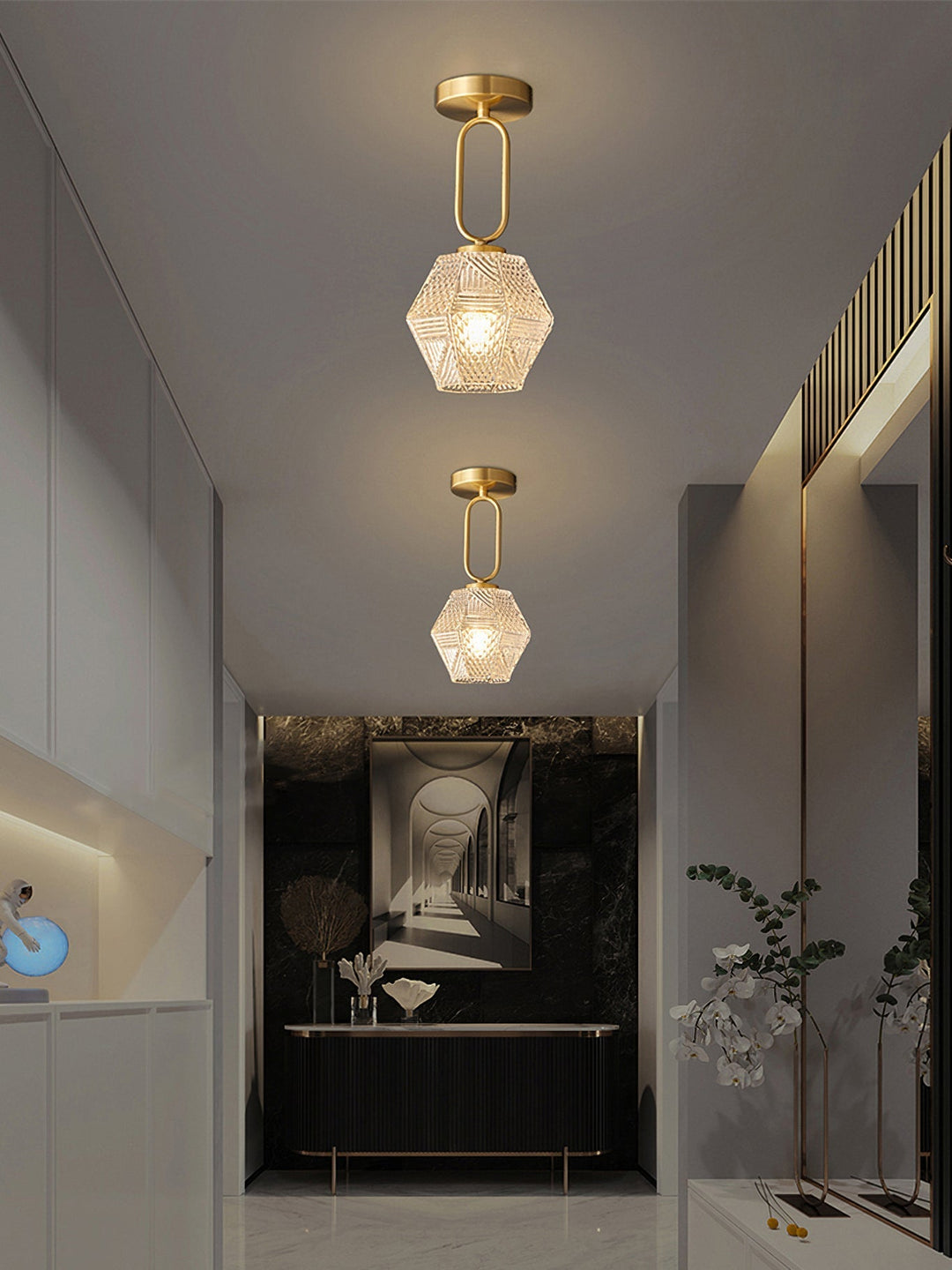 Ceiling Light Brass Diamond Cut 5.9 in Indoor Dining Room Living Room Bedroom Fixture Decorative Pendant | Kalsten