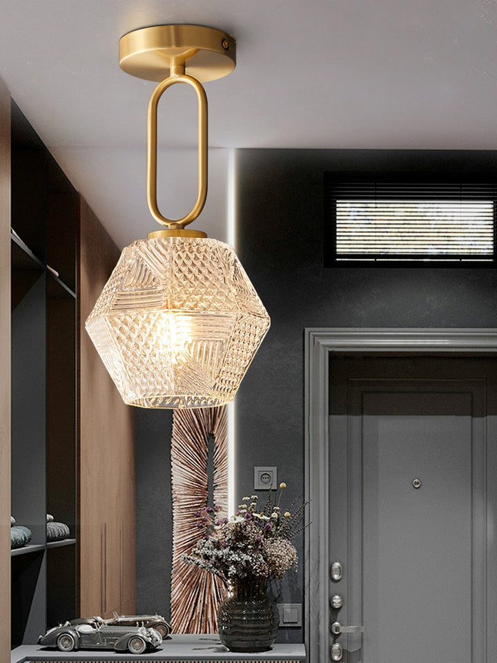 Ceiling Light Brass Diamond Cut 5.9 in Indoor Dining Room Living Room Bedroom Fixture Decorative Pendant | Kalsten