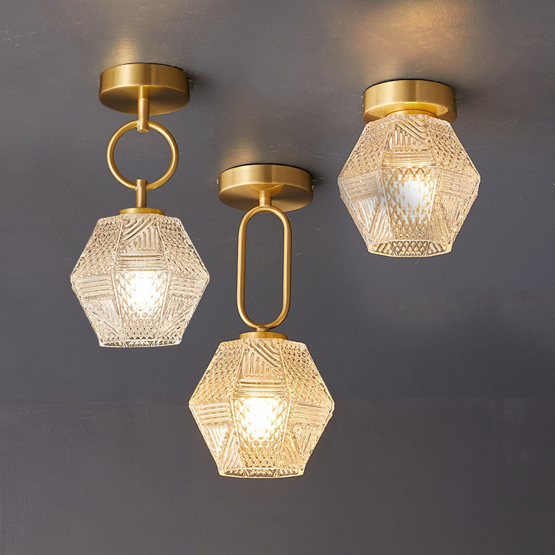Ceiling Light Brass Diamond Cut 5.9 in Indoor Dining Room Living Room Bedroom Fixture Decorative Pendant | Kalsten
