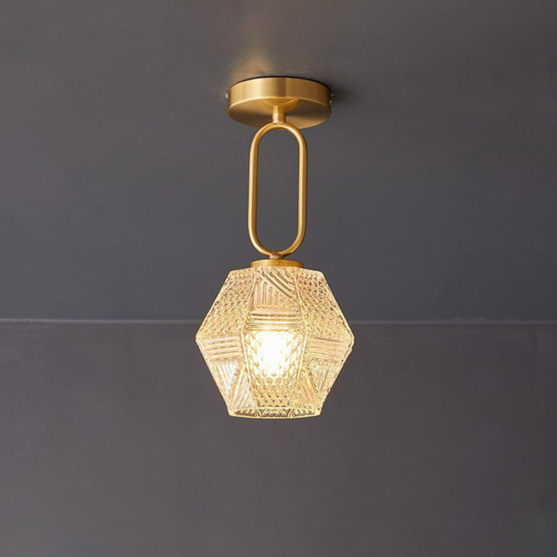 Ceiling Light Brass Diamond Cut 5.9 in Indoor Dining Room Living Room Bedroom Fixture Decorative Pendant | Kalsten