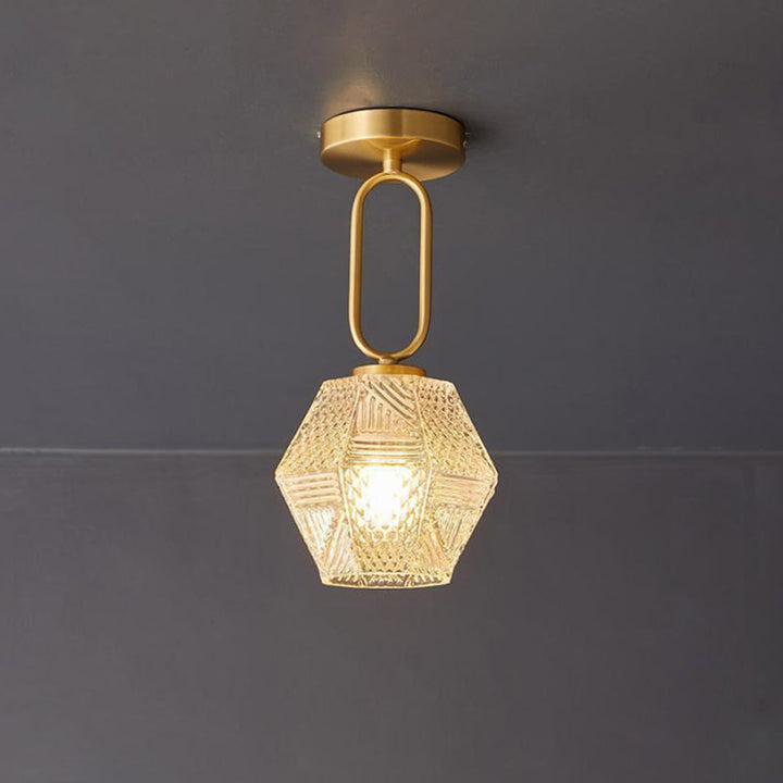 Ceiling Light Brass Diamond Cut 5.9 in Indoor Dining Room Living Room Bedroom Fixture Decorative Pendant | Kalsten