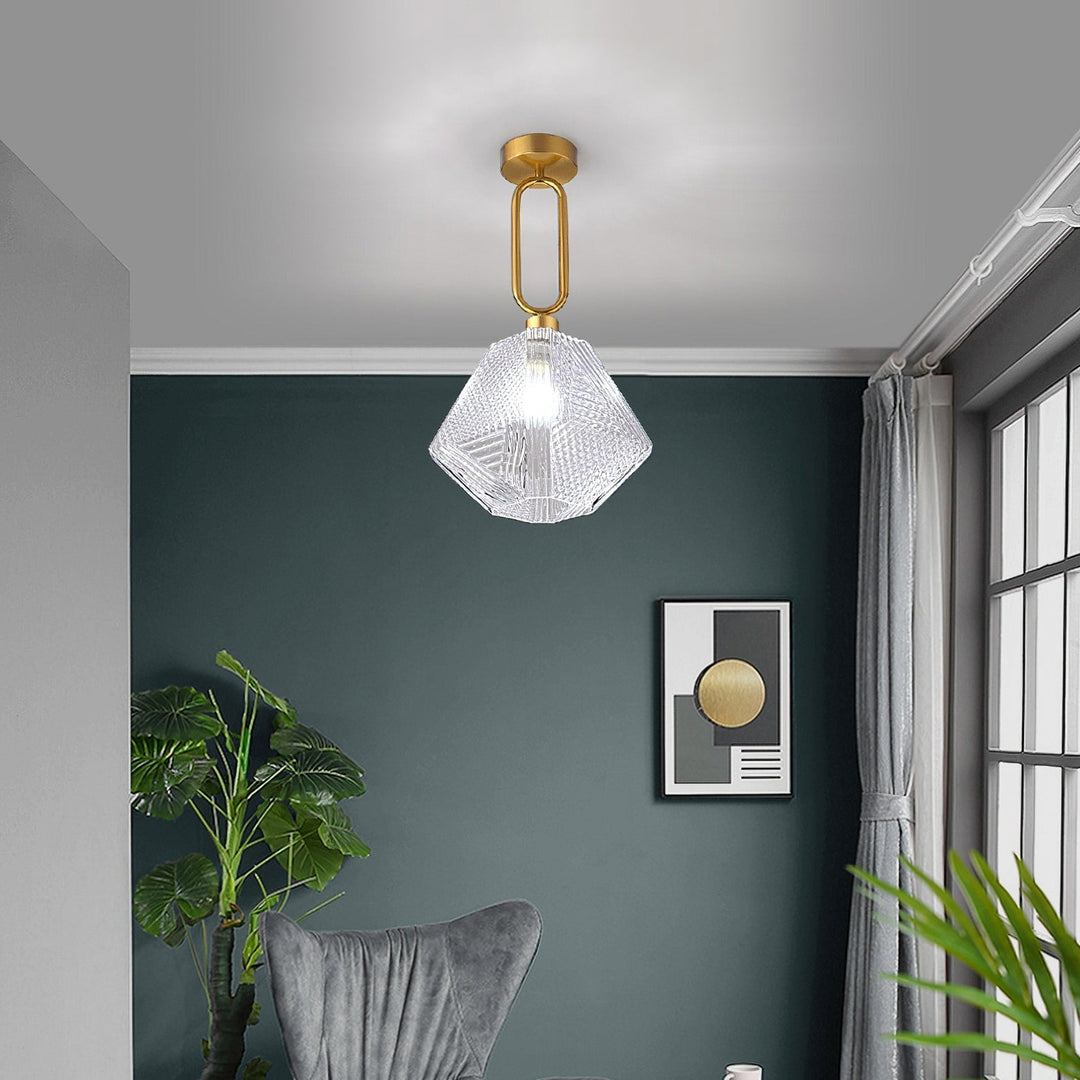 Ceiling Light Brass Diamond Cut 5.9 in Indoor Dining Room Living Room Bedroom Fixture Decorative Pendant | Kalsten