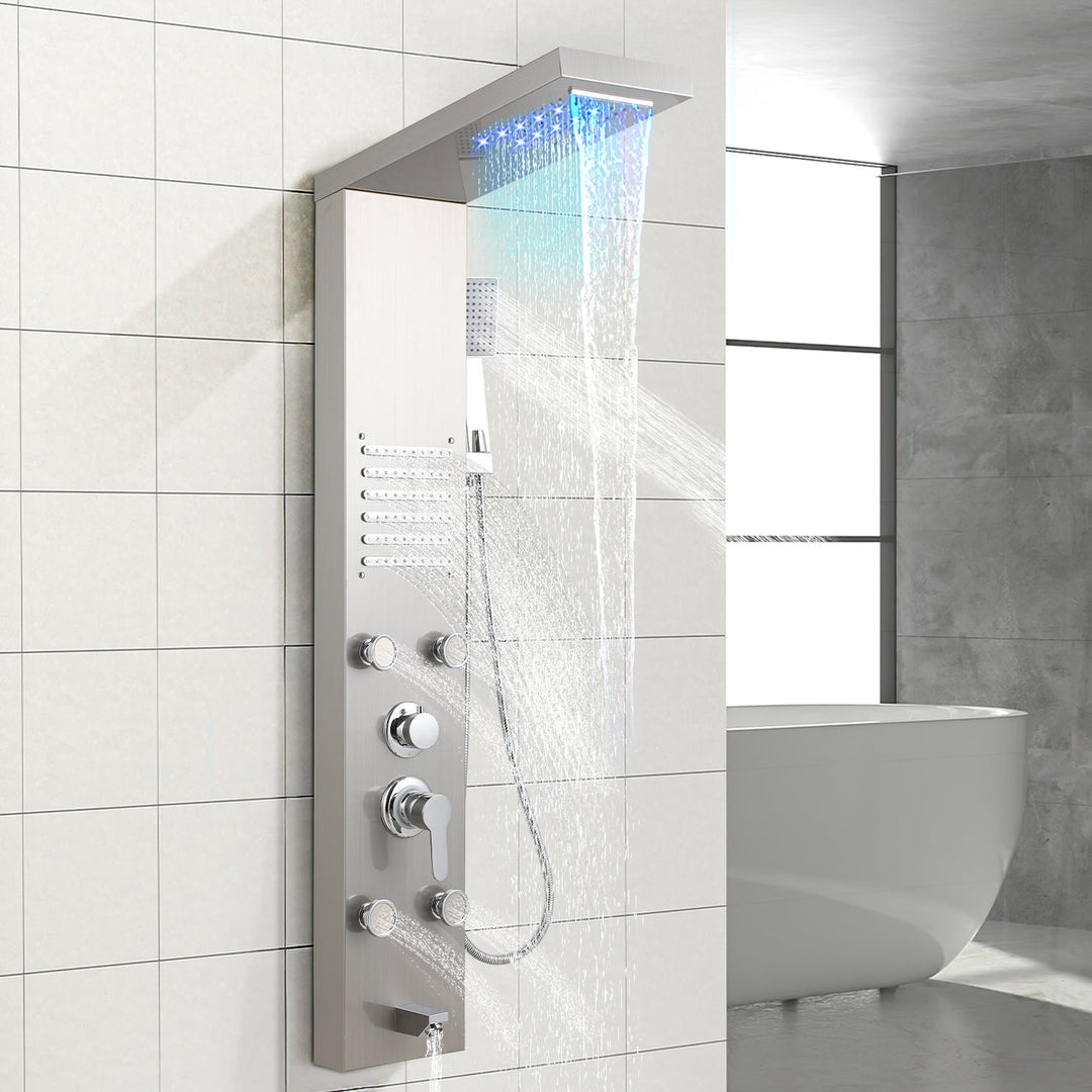Shower panel stainless steel wall shower panel 5 functions silver | Kalsten