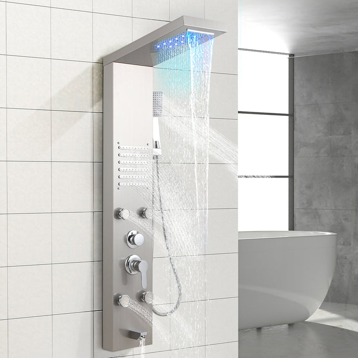 Shower panel stainless steel wall shower panel 5 functions silver | Kalsten