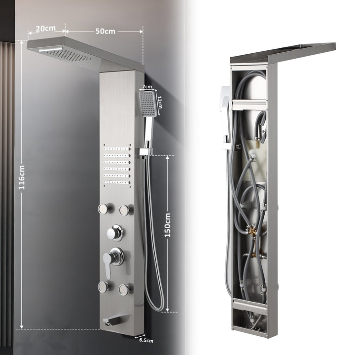 Shower panel stainless steel wall shower panel 5 functions silver | Kalsten
