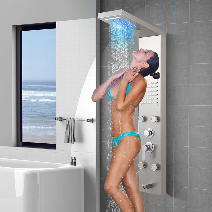 Shower panel stainless steel wall shower panel 5 functions silver | Kalsten