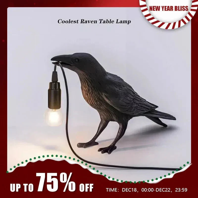 E14-Bulb with Plug Gothic Raven Lamp Vintage Resin Bird Lamp for Nightstand, Office, Living Room Farmhouse Art Deco Style | Kalsten