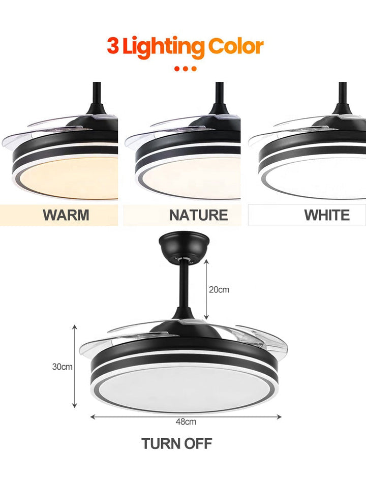 Modern Retractable Ceiling Fan Light-Black | Kalsten
