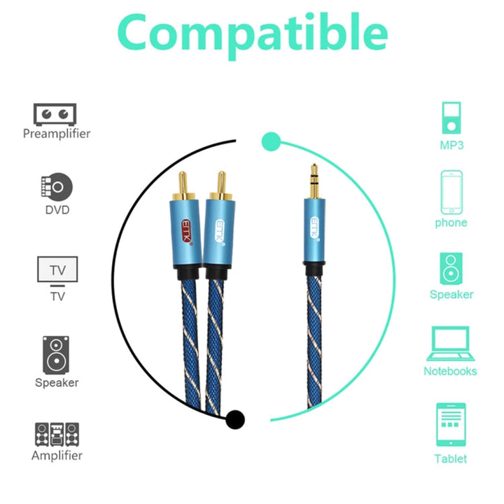 Kalsten | EMK 3.5mm male jack to 2 x RCA male gold-plated connector speaker audio cable, cable length: 5m (Dark Blue)
