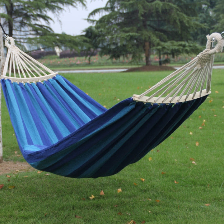 Kalsten | Outdoor Double Thick Canvas Hammock Indoor Swing with Removable Curved Bar, Size: 200x100cm (Dark Blue)