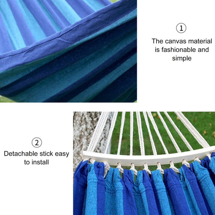Kalsten | Outdoor Double Thick Canvas Hammock Indoor Swing with Removable Curved Bar, Size: 200x100cm (Dark Blue)