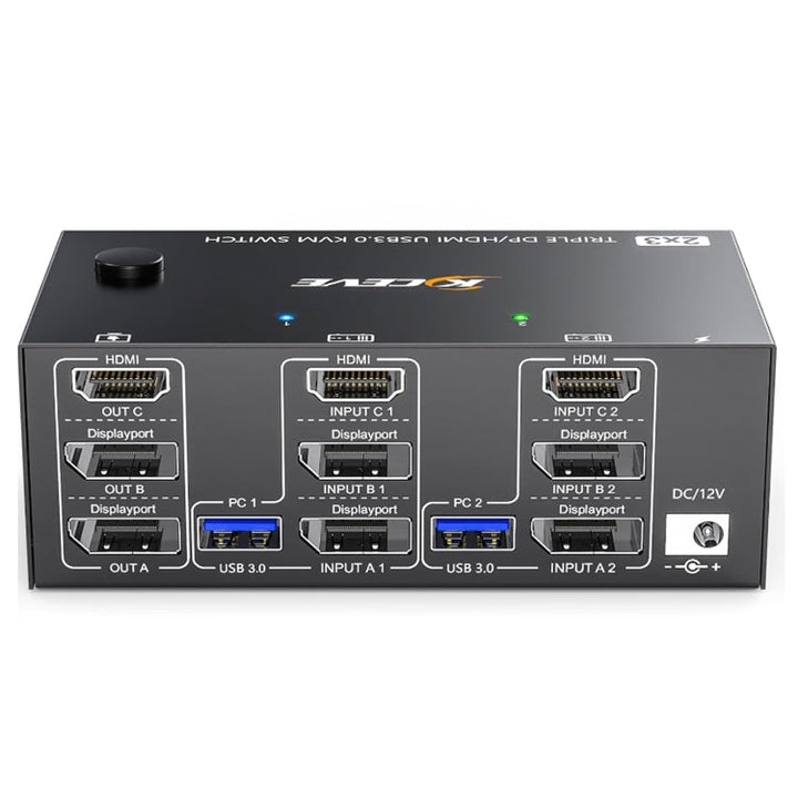 Kalsten | KC-KVM203DH 8K 30Hz USB3.0 DP+DP+HDMI Triple Monitors KVM Switch, AU Plug