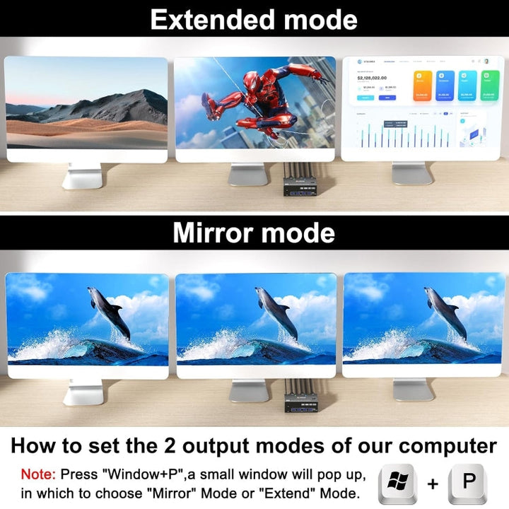 Kalsten | KC-KVM203DH 8K 30Hz USB3.0 DP+DP+HDMI Triple Monitors KVM Switch, AU Plug