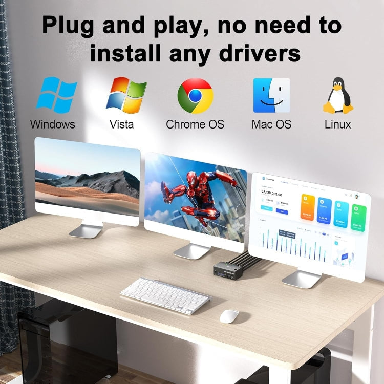 Kalsten | KC-KVM203DH 8K 30Hz USB3.0 DP+DP+HDMI Triple Monitors KVM Switch, AU Plug