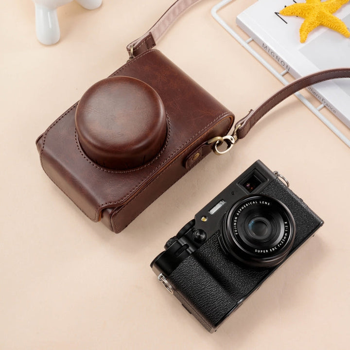 Kalsten | For FUJIFILM X100VI Full Body Leather Camera Case Bag with Strap (Coffee)